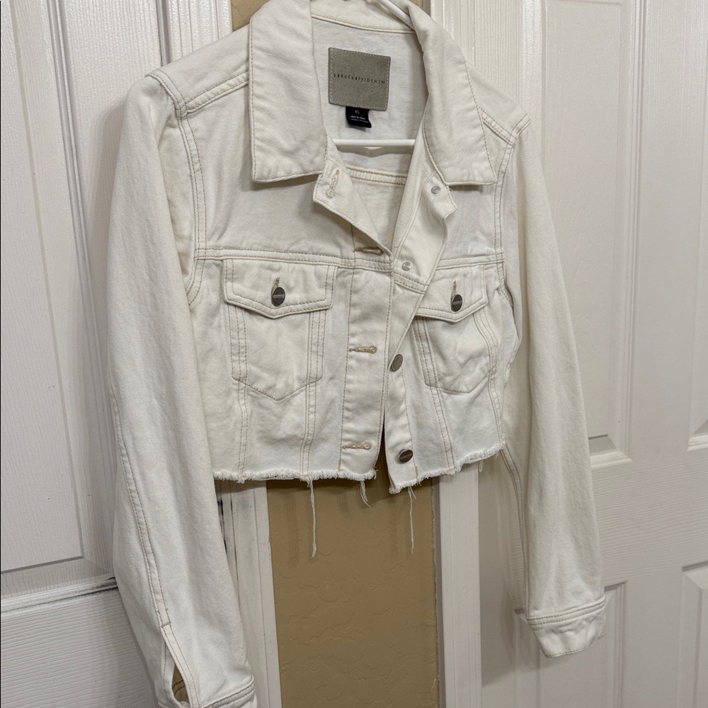 Sanctuary Cropped White Denim Jacket